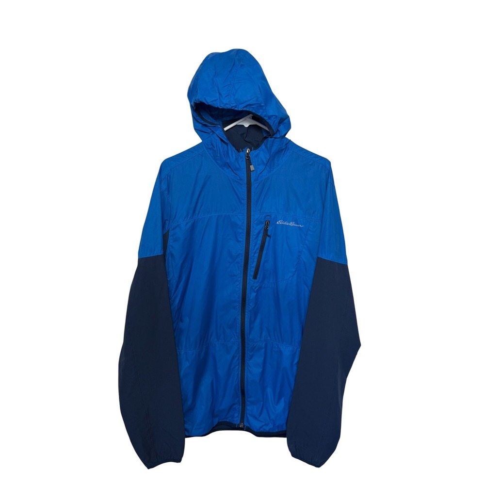 Eddie Bauer Mens Blue Windbreaker Jacket Tall L Hooded Full Zip